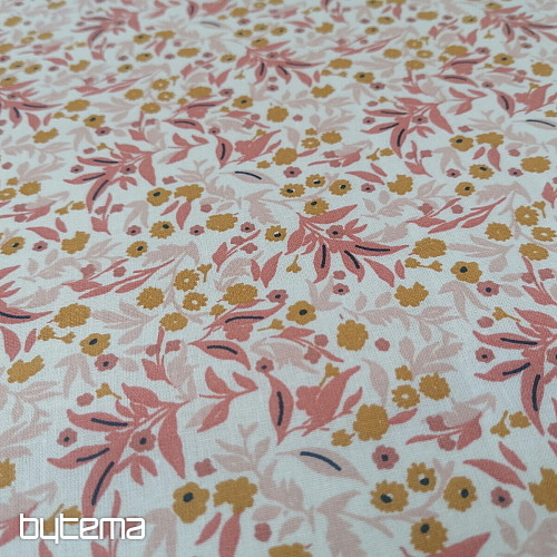 Cotton fabric Tisania flowers coral