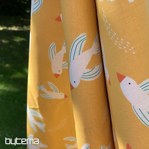 Yellow birds cotton fabric
