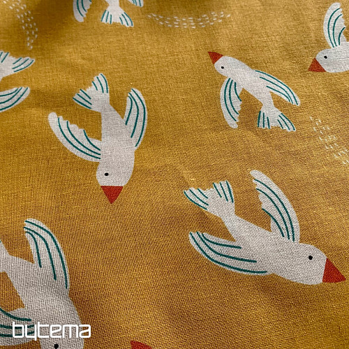 Yellow birds cotton fabric