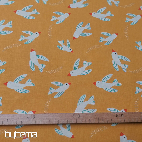 Yellow birds cotton fabric