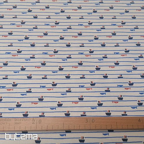 Cotton fabric Tazio boats - lines