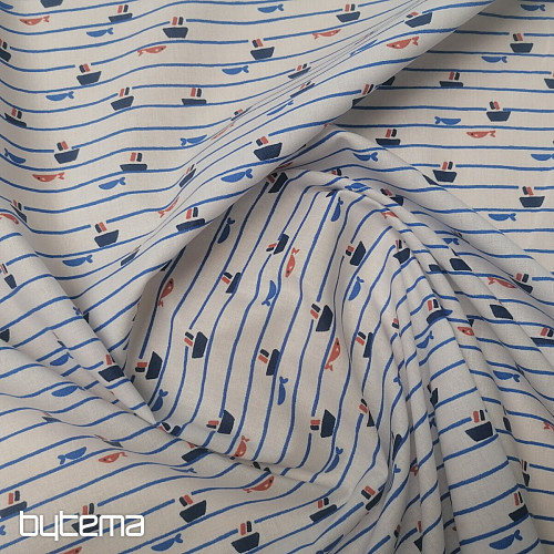 Cotton fabric Tazio boats - lines