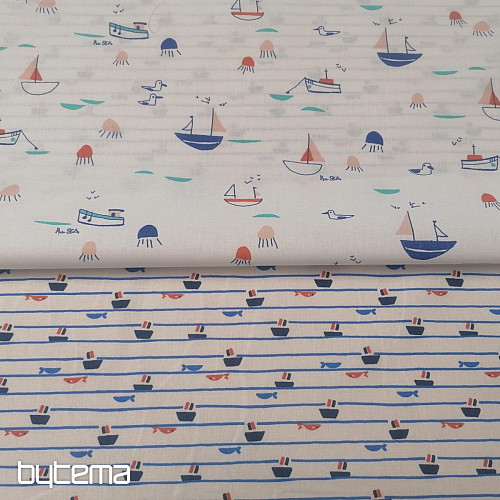 Cotton fabric Tazio boats - lines