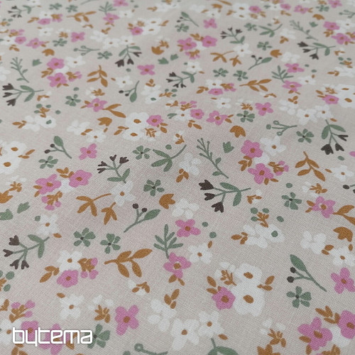 Cotton fabric Zalia flowers natural