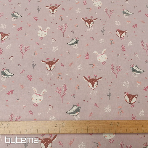 Lilac animals cotton fabric