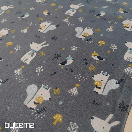 Cotton fabric Squirrel Woody in winter