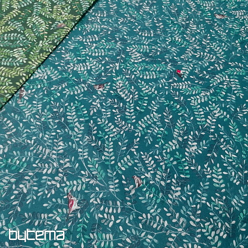 Cotton fabric Twigs with birds turquoise