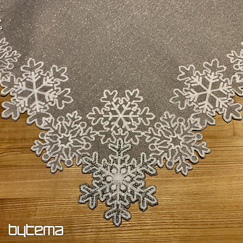 Embroidered Christmas tablecloth gray with flakes
