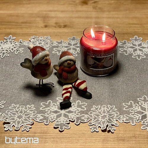 Embroidered Christmas tablecloth gray with flakes