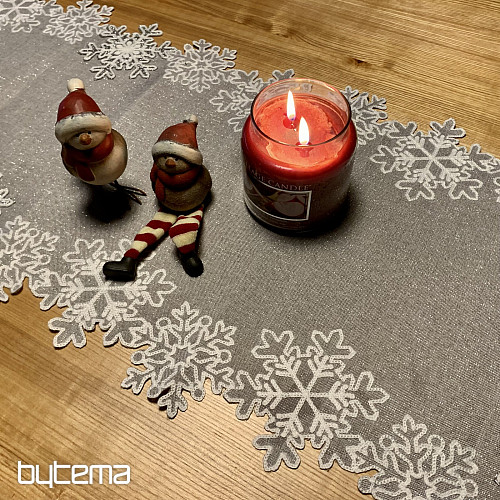Embroidered Christmas tablecloth gray with flakes