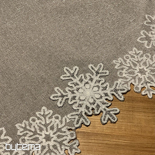 Embroidered Christmas tablecloth gray with flakes