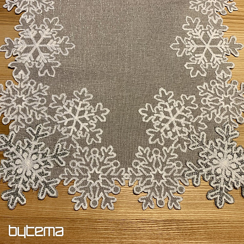 Embroidered Christmas tablecloth gray with flakes