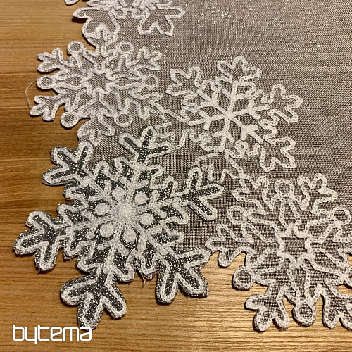 Embroidered Christmas tablecloth gray with flakes