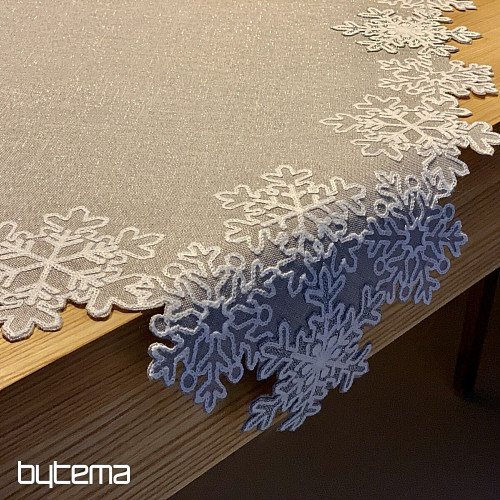 Embroidered Christmas tablecloth gray with flakes