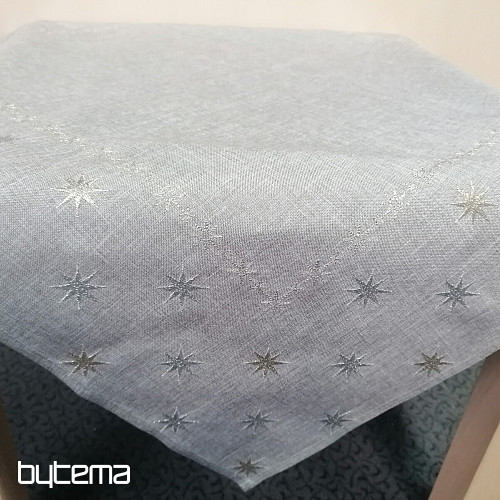 Embroidered gray-beige Christmas tablecloth with stars