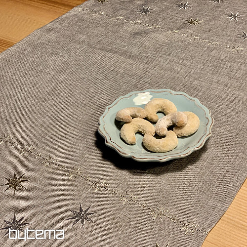 Embroidered gray-beige Christmas tablecloth with stars
