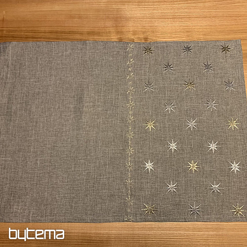 Embroidered gray-beige Christmas tablecloth with stars