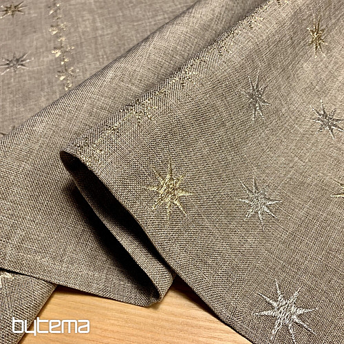 Embroidered gray-beige Christmas tablecloth with stars