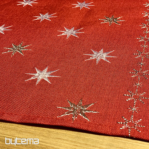 Red embroidered Christmas tablecloth with stars