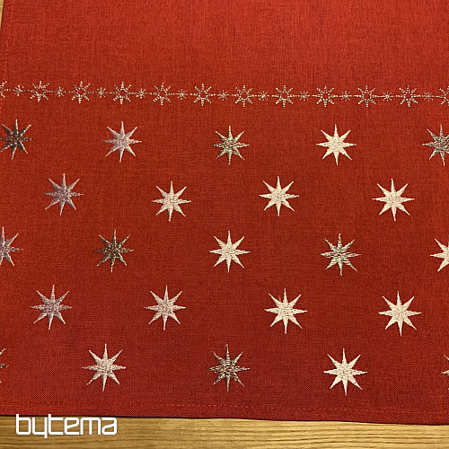 Red embroidered Christmas tablecloth with stars