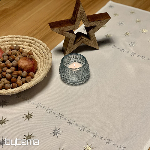 Embroidered Christmas tablecloth white with stars