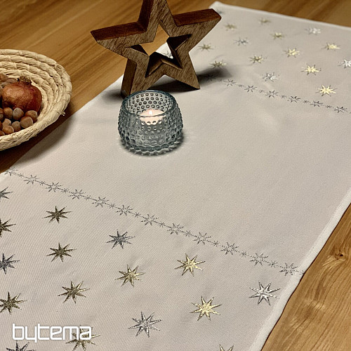 Embroidered Christmas tablecloth white with stars