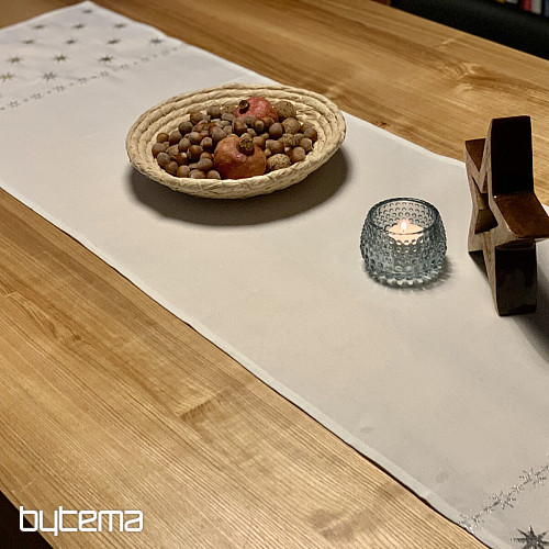 Embroidered Christmas tablecloth white with stars