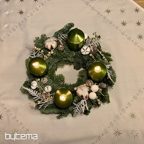 Embroidered Christmas tablecloth white with stars