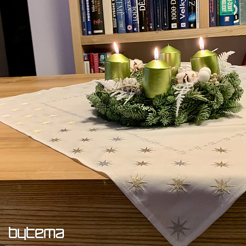 Embroidered Christmas tablecloth white with stars