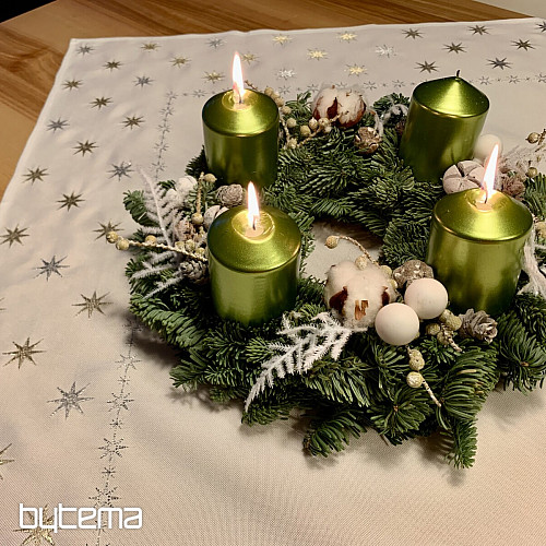 Embroidered Christmas tablecloth white with stars