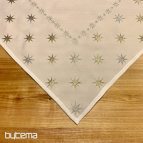 Embroidered Christmas tablecloth white with stars