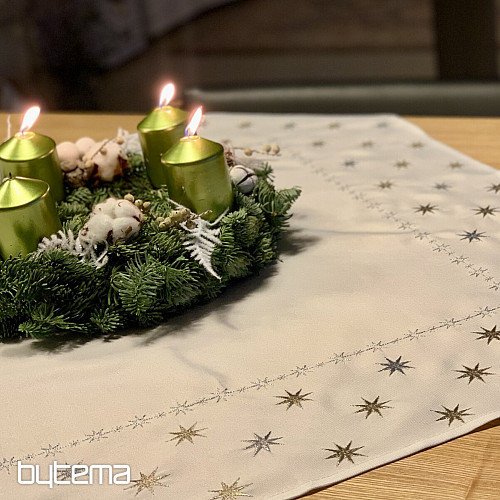 Embroidered Christmas tablecloth white with stars