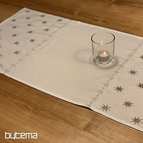 Embroidered Christmas tablecloth white with stars