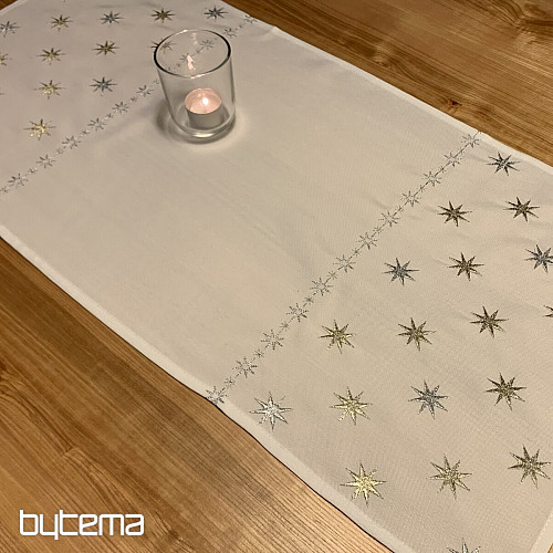 Embroidered Christmas tablecloth white with stars
