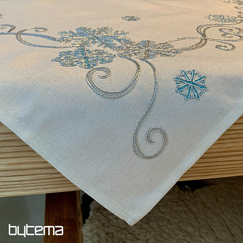 Embroidered Christmas tablecloth blue-silver