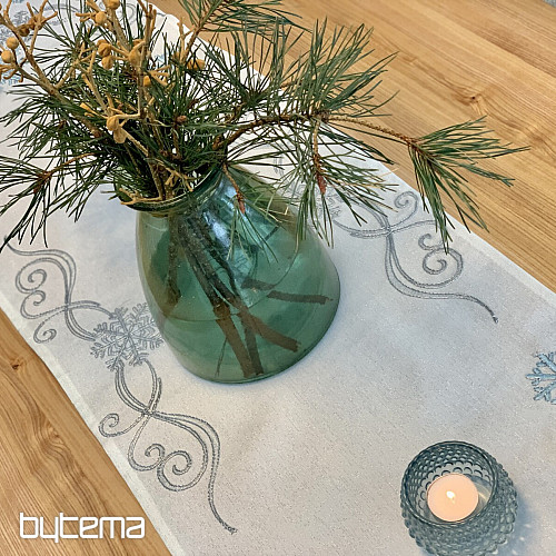 Embroidered Christmas tablecloth blue-silver