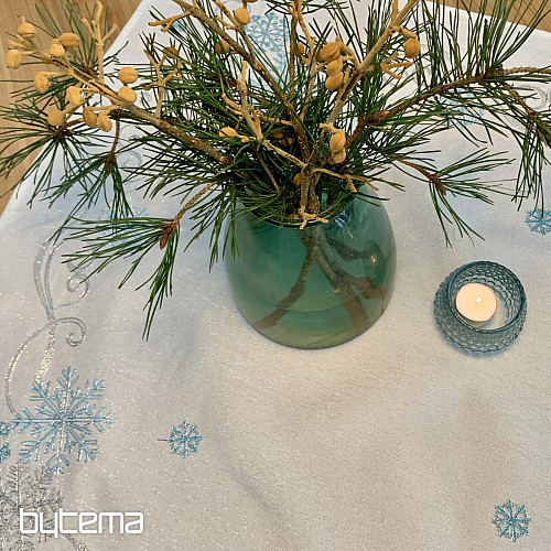 Embroidered Christmas tablecloth blue-silver