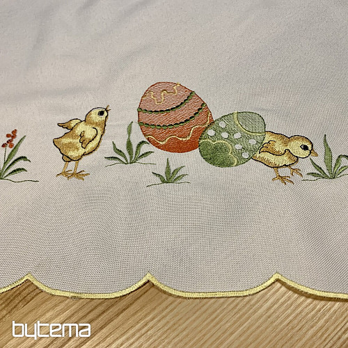 Embroidered tablecloths and scarves CHICKEN yellow