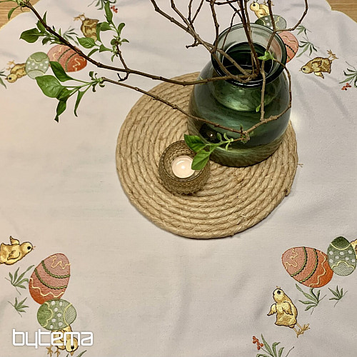 Embroidered tablecloths and scarves CHICKEN yellow