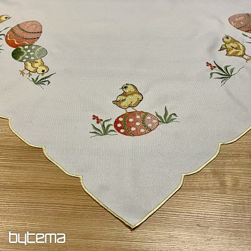 Embroidered tablecloths and scarves CHICKEN yellow