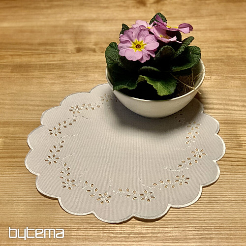 Embroidered tablecloth and oval EMBROIDERED FLOWERS white