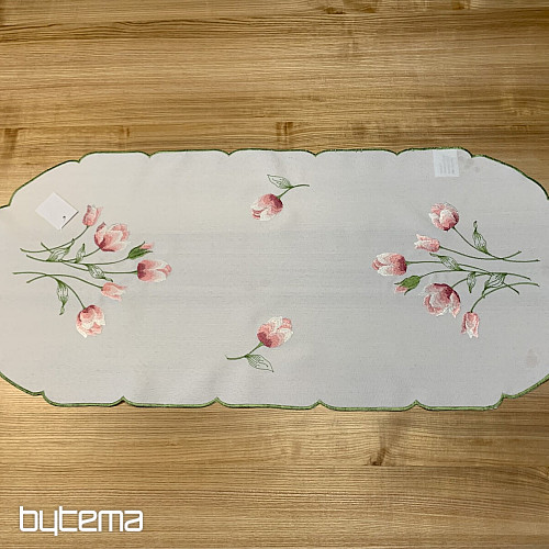 Embroidered tablecloth and oval embroidered TULIPS
