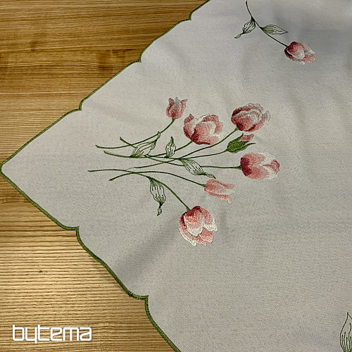 Embroidered tablecloth and oval embroidered TULIPS