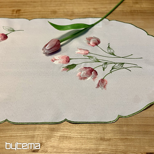 Embroidered tablecloth and oval embroidered TULIPS