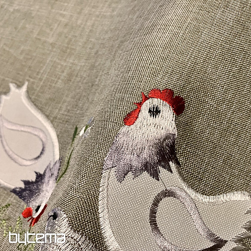 Embroidered Easter tablecloth and scarves ROOSTER and HEN gray