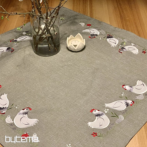 Embroidered Easter tablecloth and scarves ROOSTER and HEN gray