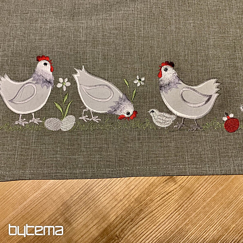 Embroidered Easter tablecloth and scarves ROOSTER and HEN gray