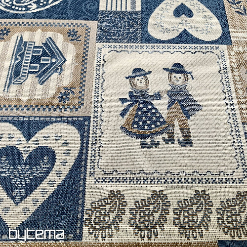 Decorative jacquard fabric PATCHWORK HEARTS BLUE