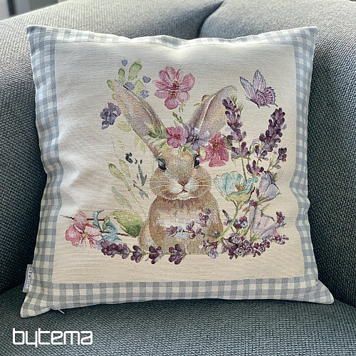 Tapestry cushion cover BUNNY IN A FRAME gray check