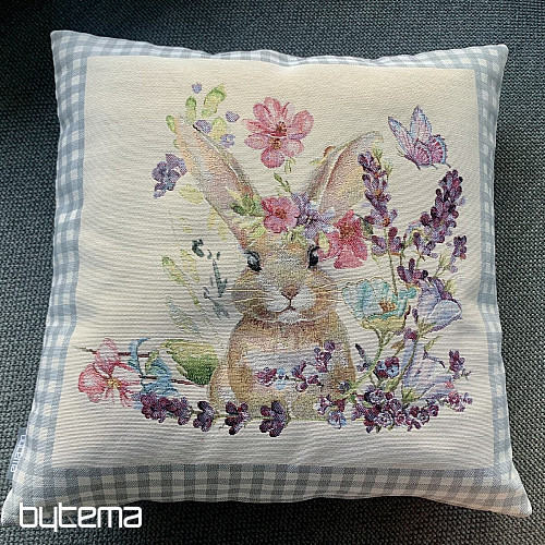 Tapestry cushion cover BUNNY IN A FRAME gray check